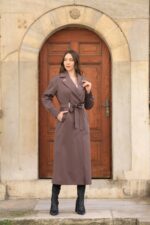 Pleated Cuff Belted Long Coat Mink T-033 - Image 4