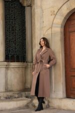 Pleated Cuff Buckle Detail Belted Trench Coat Milky Coffee T-033 - Image 4