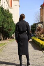 Classic Belted Long Coat Black T-037 - Image 4