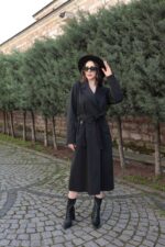 Classic Belted Long Coat Black T-089 - Image 3