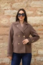 Double-Breasted Gold Button Short Coat Mink 9308