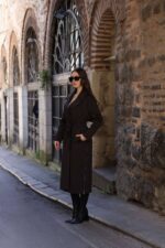 Classic Belted Long Coat Brown T-037 - Image 4