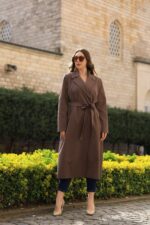Classic Belted Long Coat Plus Size Mink T-089 - Image 5