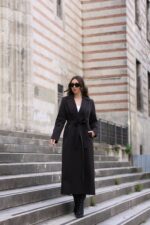 Classic Belted Long Coat Brown T-090 - Image 4