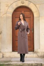 Pleated Cuff Belted Long Coat Mink T-033 - Image 3