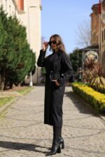 Classic Belted Long Coat Black T-037 - Image 3