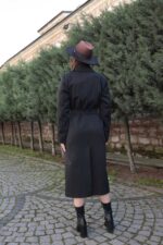 Classic Belted Long Coat Black T-089 - Image 5