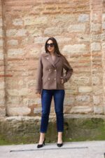 Double-Breasted Gold Button Short Coat Mink 9308 - Image 2