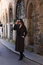 Classic Belted Long Coat Brown T-037 - Image 5