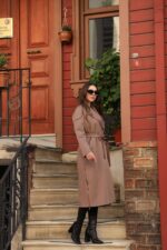Brooch Detail Belted Long Coat Milky Coffee T-037 - Image 3