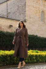 Classic Belted Long Coat Plus Size Mink T-089 - Image 4