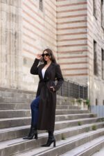 Classic Belted Long Coat Brown T-090 - Image 3
