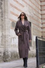 Classic Belted Long Coat Mink T-090 - Image 4