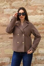 Double-Breasted Gold Button Short Coat Mink 9308 - Image 3