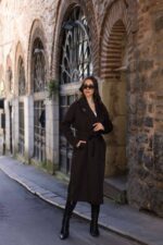 Classic Belted Long Coat Brown T-037 - Image 2