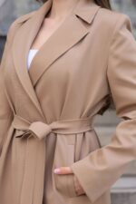 Classic Belted Long Coat Camel T-090 - Image 6