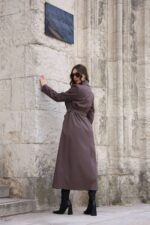Classic Belted Long Coat Mink T-090 - Image 3