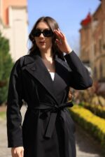 Classic Belted Long Coat Black T-037