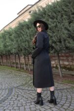 Classic Belted Long Coat Black T-089 - Image 4