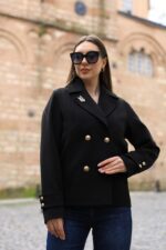 Double-Breasted Gold Button Short Coat Black 9308 - Image 4
