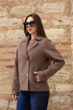 Double-Breasted Gold Button Short Coat Mink 9308 - Image 4