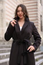 Classic Belted Long Coat Brown T-090 - Image 2