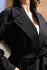 Classic Belted Long Coat Black T-037 - Image 5