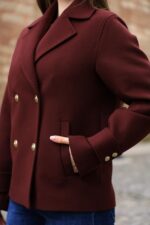 Double-Breasted Gold Button Short Coat Burgundy 9308 - Image 5