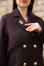 Double-Breasted Gold Button Short Coat Brown 9308 - Image 5