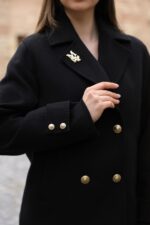 Double-Breasted Gold Button Short Coat Black 9308 - Image 5