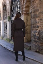 Classic Belted Long Coat Brown T-037 - Image 6