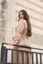 Classic Belted Long Coat Camel T-090 - Image 5