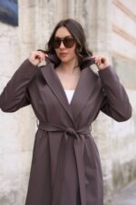 Classic Belted Long Coat Mink T-090 - Image 2