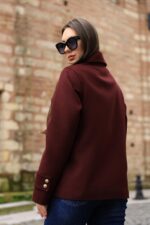 Double-Breasted Gold Button Short Coat Burgundy 9308 - Image 6