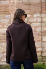 Double-Breasted Gold Button Short Coat Brown 9308 - Image 6