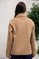 Double-Breasted Gold Button Short Coat Camel 9308 - Image 6
