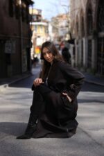 Classic Belted Long Coat Brown T-037 - Image 3