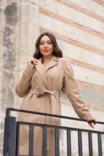 Classic Belted Long Coat Camel T-090 - Image 4