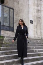 Classic Belted Long Coat Black T-090 - Image 3
