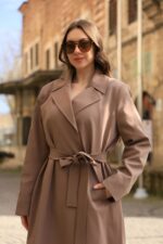 Belted Long Coat Milk Coffee T-089 - Image 2