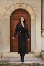 Pleated Cuff Belted Long Coat Brown T-033 - Image 2