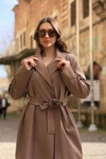 Belted Long Coat Milk Coffee T-089 - Image 4