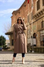 Belted Long Coat Milk Coffee T-089 - Image 5